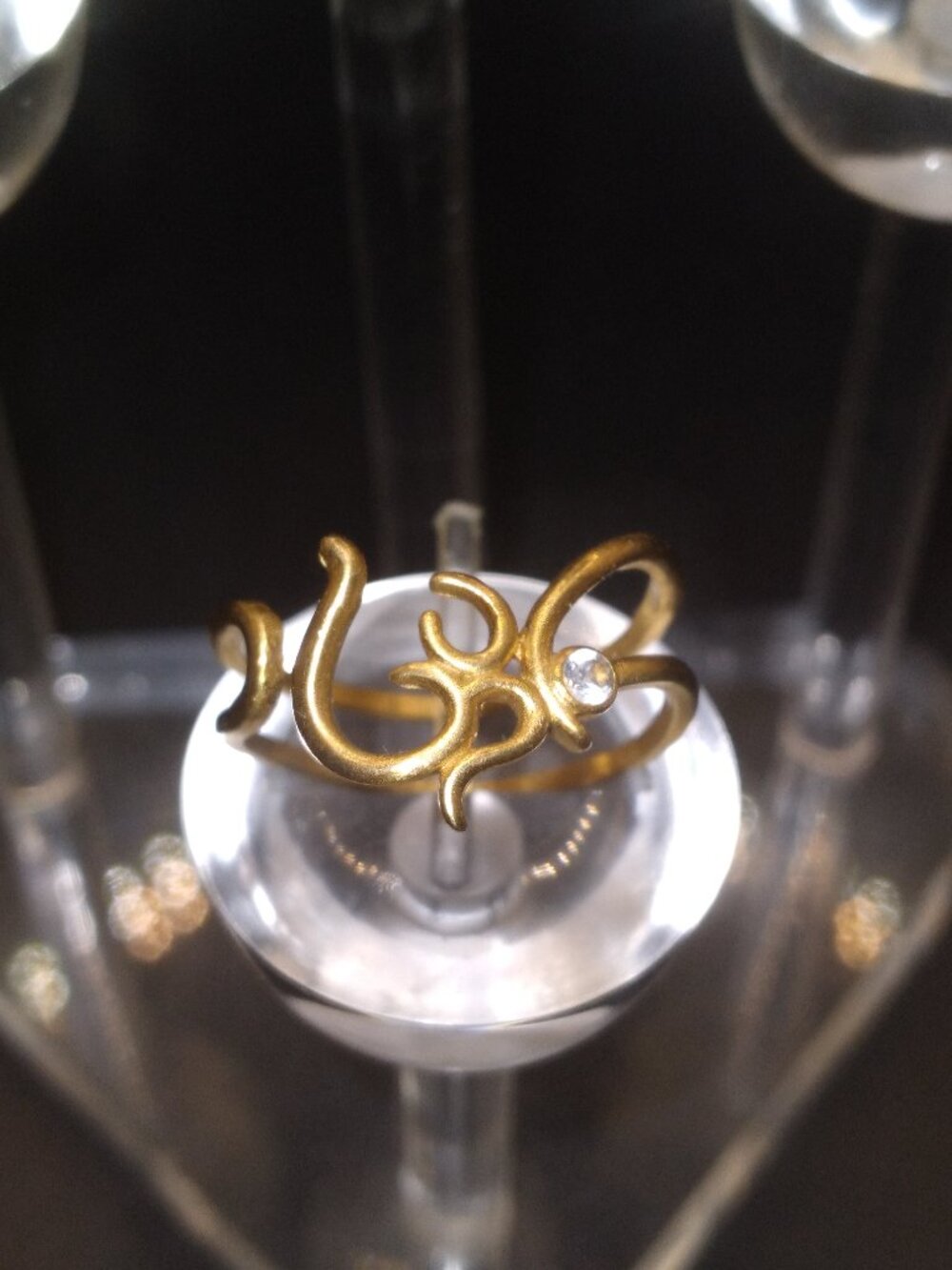 Sacred Sounds Om bypass Ring adjustable 18kt gold plated White Topaz